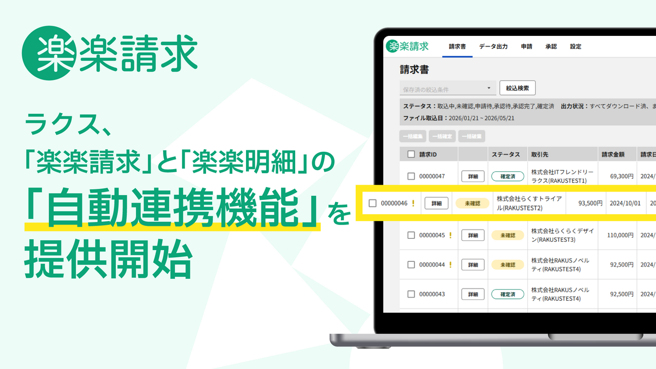 ラクス、「楽楽請求」と「楽楽明細」の自動連携機能を提供開始