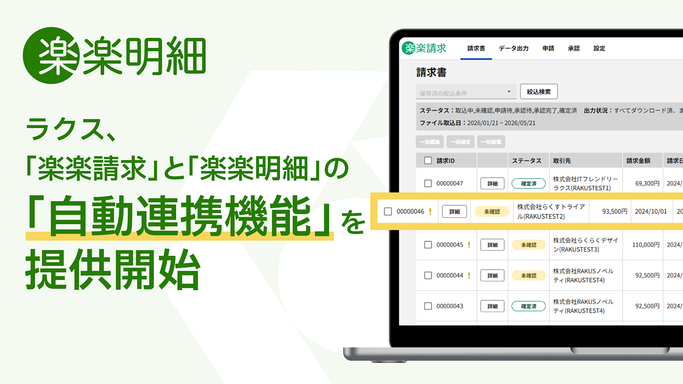 ラクス、「楽楽請求」と「楽楽明細」の自動連携機能を提供開始